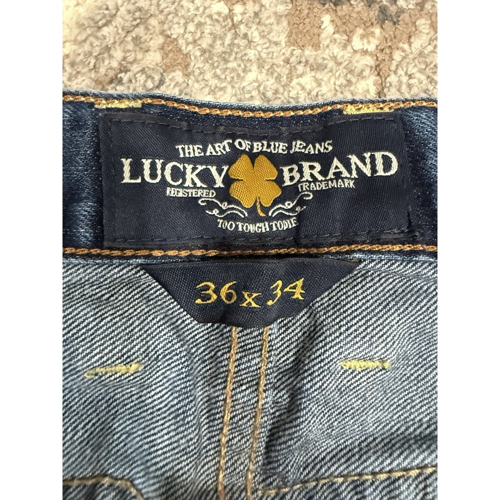Lucky Brand 329 Jeans Mens 36x34 Classic Straight Stretch Dark Wash Zip Fly - Picture 4 of 16